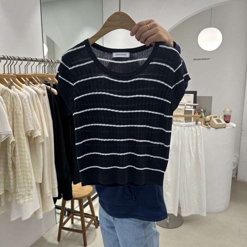 GOLDEN MARKET韓國代購女裝新款時尚休閑人氣針織衫條紋GOLDEN MARKET針織衫圖色2