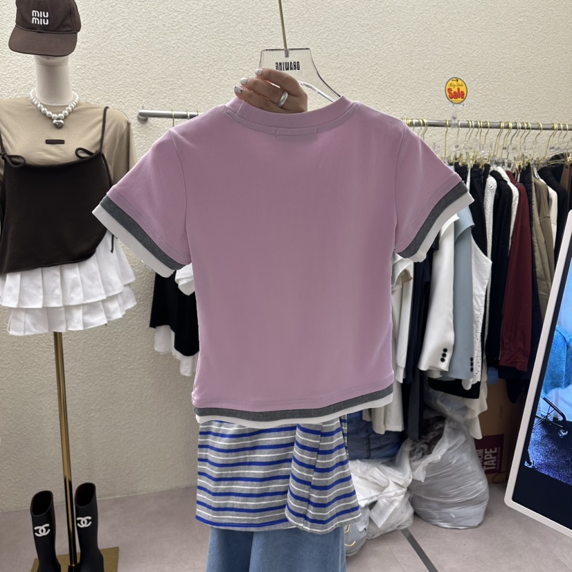 DRAWING韓國東大門直郵女士新品推薦職業人氣時尚T恤撞色DRAWINGT恤