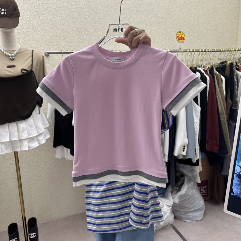 DRAWING韓國東大門直郵女士新品推薦職業人氣時尚T恤撞色DRAWINGT恤圖色2