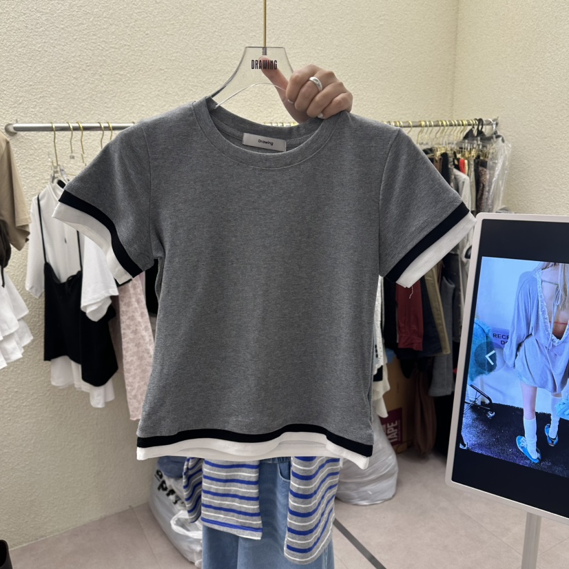 DRAWING韓國東大門直郵女士新品推薦職業人氣時尚T恤撞色DRAWINGT恤圖色3