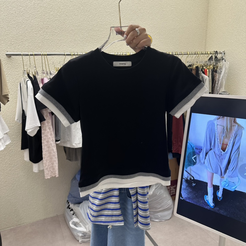 DRAWING韓國東大門直郵女士新品推薦職業人氣時尚T恤撞色DRAWINGT恤圖色4