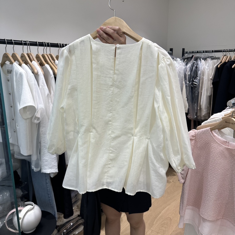 M.G.N韓國東大門直郵女士新款26春夏襯衫蕾絲衫褶裥亞麻MAGNET襯衫/蕾絲衫