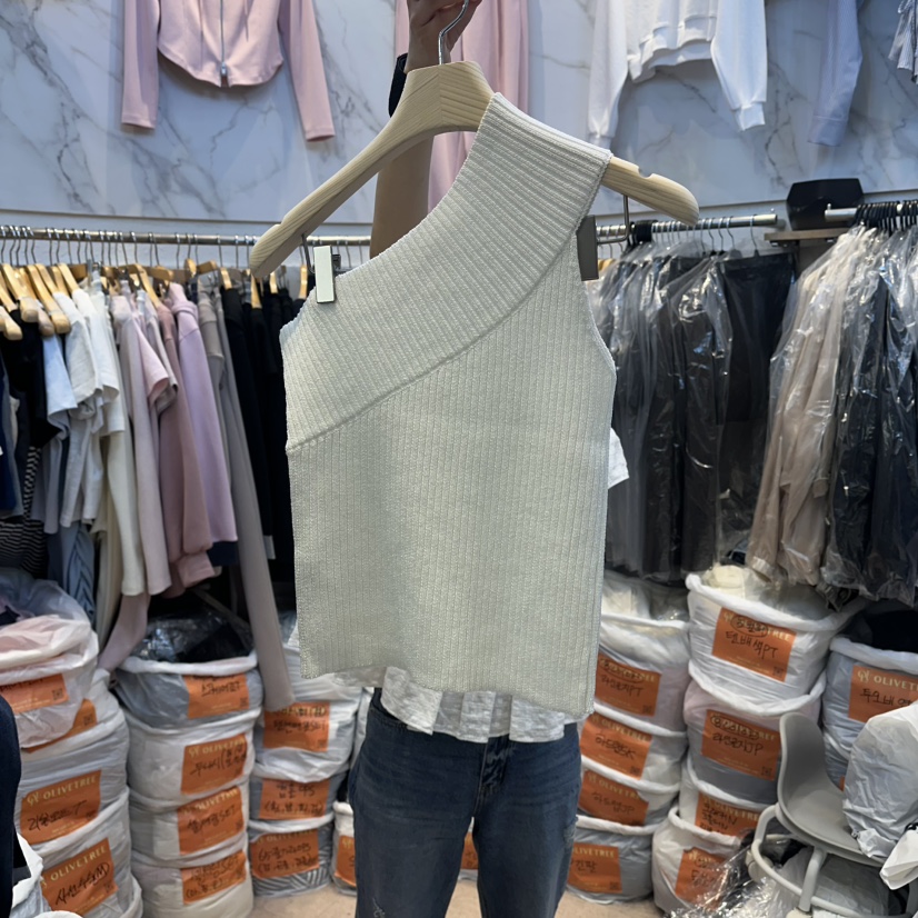 OLIVE TrEE韓國直郵女裝新品職業熱賣休閑針織衫不對稱羅紋OLIVE TrEE針織衫