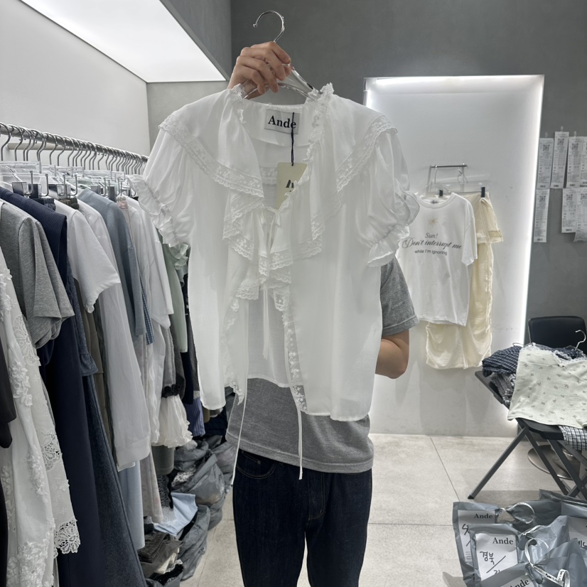 ANDE韓國直郵女士新品時尚推薦人氣26春夏職業襯衫蕾絲衫Ande襯衫/蕾絲衫圖色1