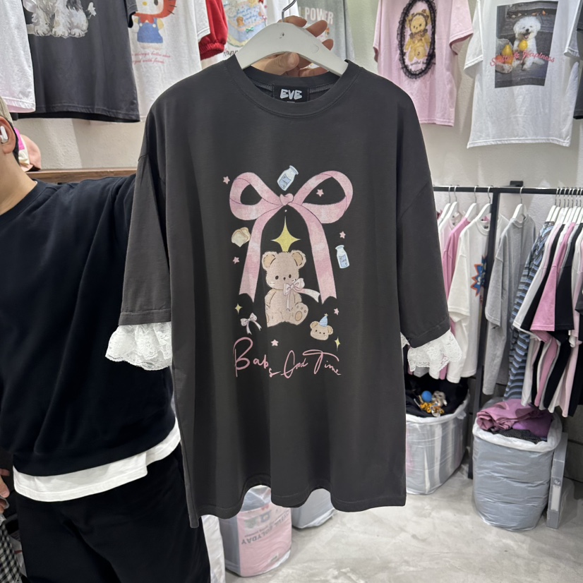 EVE韓國直郵實拍女士新款26春夏時尚推薦休閑熱賣T恤絲帶EVET恤圖色3