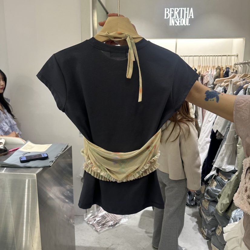 BERTHA韓國東大門直郵女士新品休閑吊帶背心不含內搭花朵透明BERTHA吊帶/背心