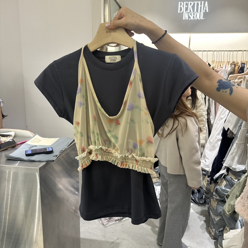 BERTHA韓國東大門直郵女士新品休閑吊帶背心不含內搭花朵透明BERTHA吊帶/背心圖色3