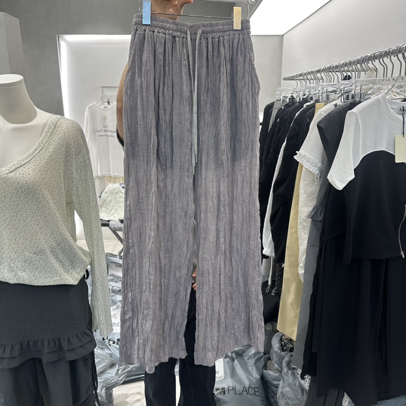 ANDE韓國代購女士新款26春夏人氣熱賣職業休閑褲褶皺紗布Ande休閑褲圖色1