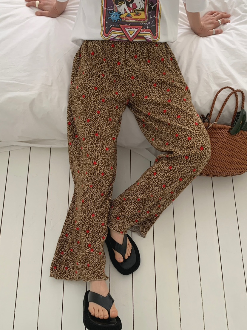 TOLL韓國東大門代購女裝新品26春夏時尚推薦休閑褲豹紋褶裥TOLL休閑褲