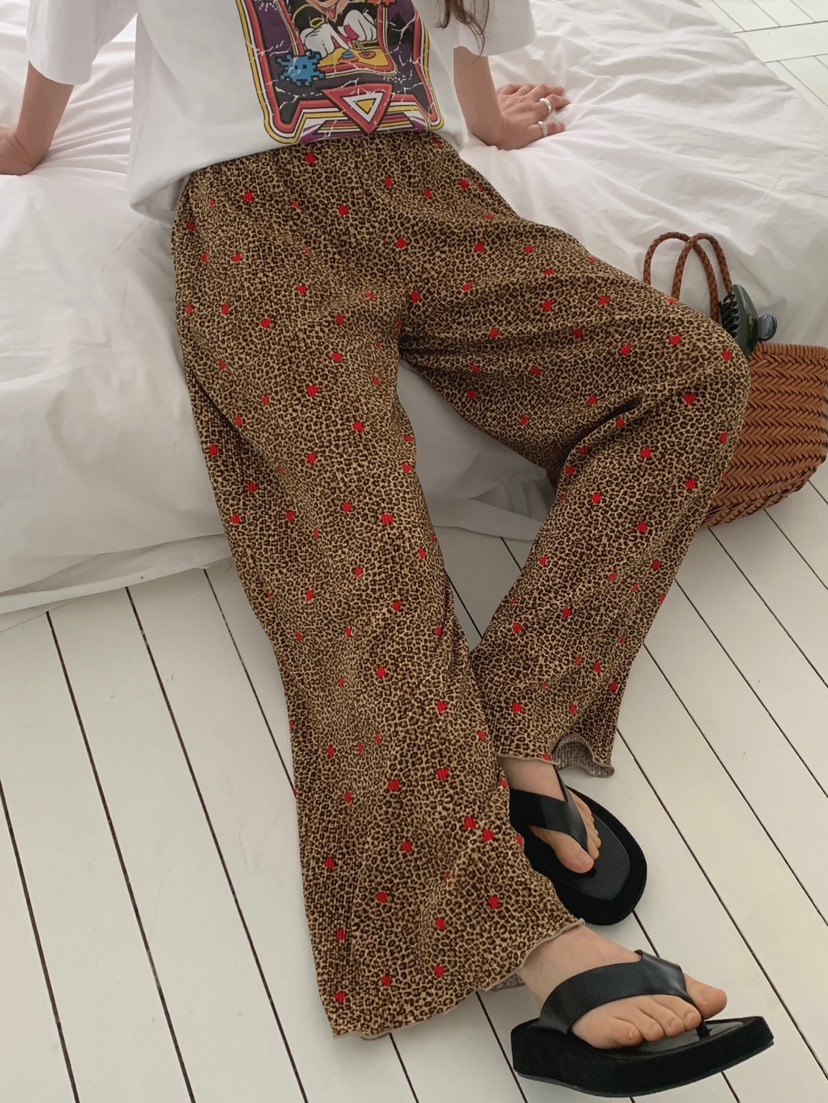 TOLL韓國東大門代購女裝新品26春夏時尚推薦休閑褲豹紋褶裥TOLL休閑褲