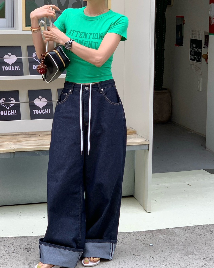 REVE CITE-L韓國東大門直郵女士新品熱賣推薦牛仔褲闊腿褲REVE CITE-L牛仔褲