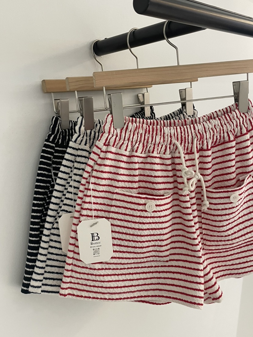 BUTTER-P韓國代購女裝新款熱賣休閑26春夏時尚短褲海軍條紋BUTTER-P短褲