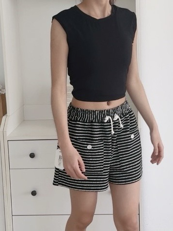 BUTTER-P韓國代購女裝新款熱賣休閑26春夏時尚短褲海軍條紋BUTTER-P短褲