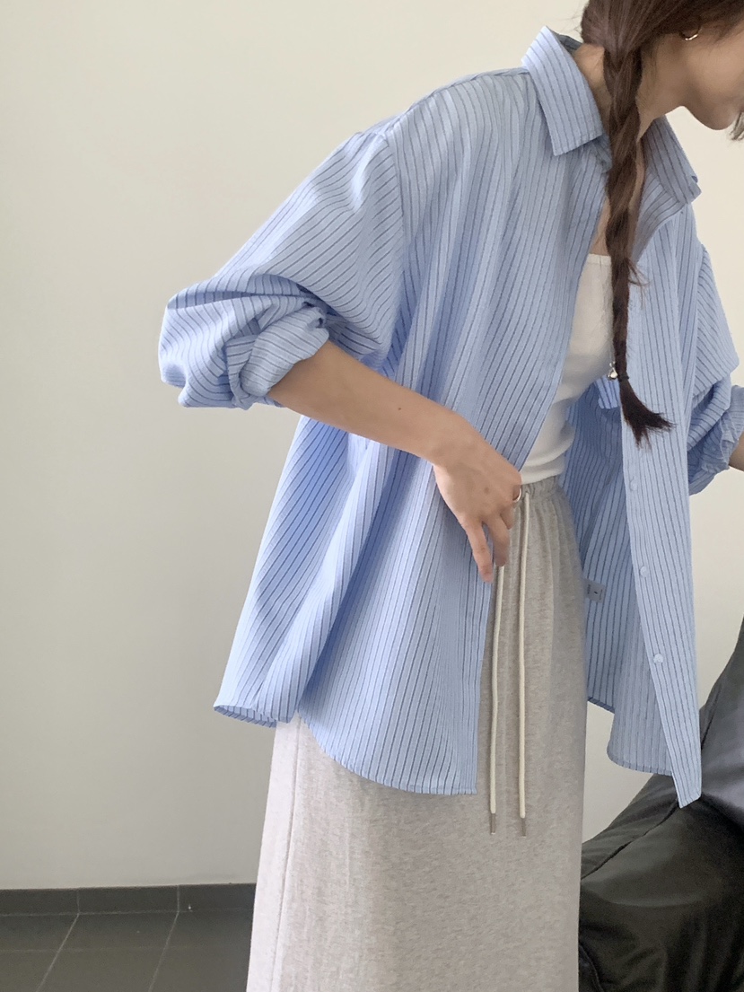 VANTAGE韓國東大門代購女士新款休閑時尚26春夏襯衫蕾絲衫條紋VANTAGE襯衫/蕾絲衫