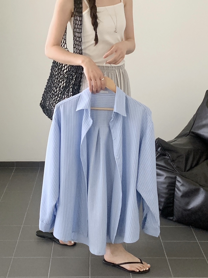 VANTAGE韓國東大門代購女士新款休閑時尚26春夏襯衫蕾絲衫條紋VANTAGE襯衫/蕾絲衫