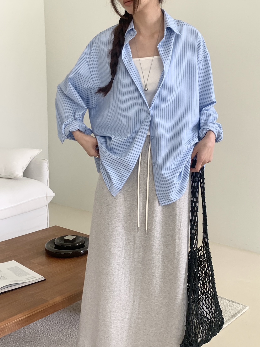 VANTAGE韓國東大門代購女士新款休閑時尚26春夏襯衫蕾絲衫條紋VANTAGE襯衫/蕾絲衫圖色2