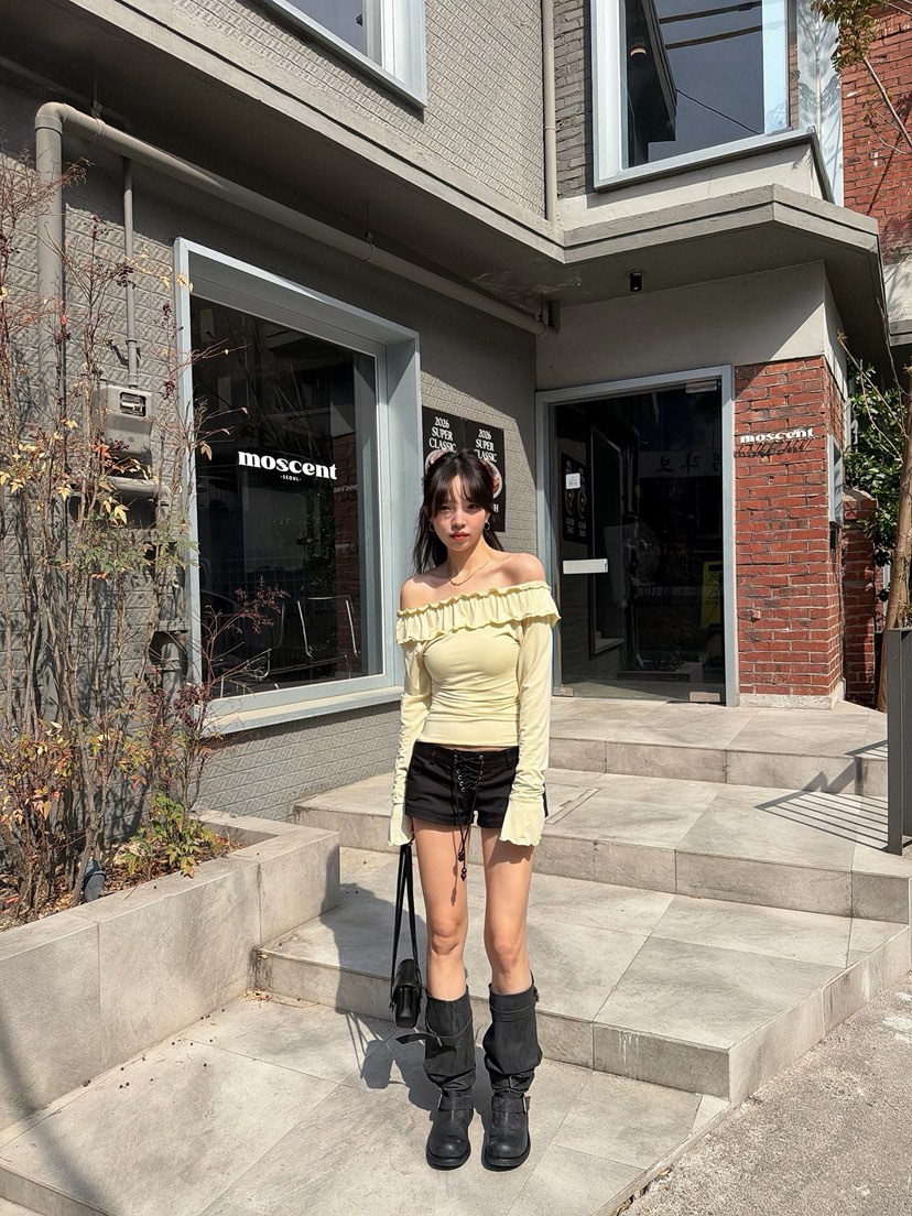 SOLAR韓國直郵實拍女士新款人氣26春夏休閑時尚長袖T恤褶皺SOLAR長袖T恤