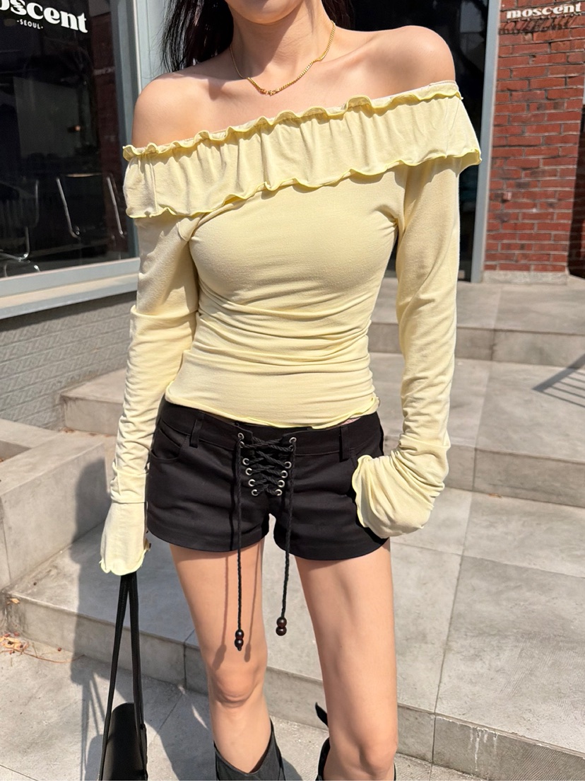 SOLAR韓國直郵實拍女士新款人氣26春夏休閑時尚長袖T恤褶皺SOLAR長袖T恤