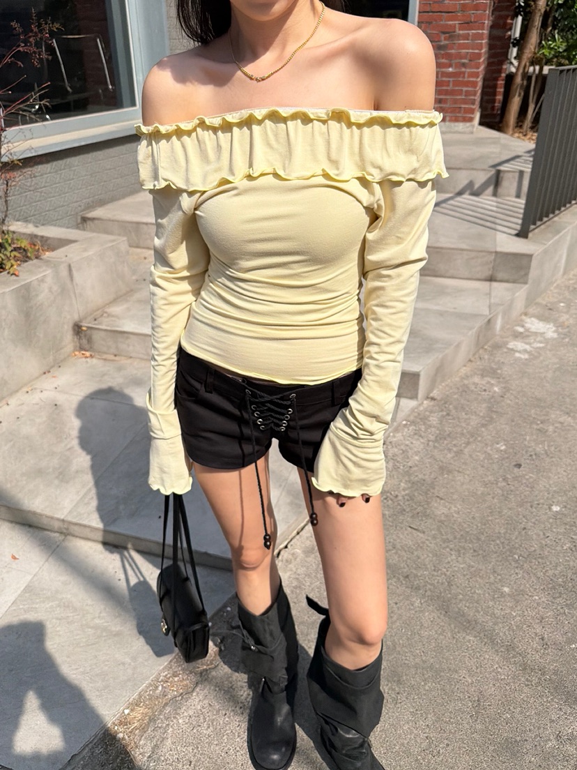 SOLAR韓國直郵實拍女士新款人氣26春夏休閑時尚長袖T恤褶皺SOLAR長袖T恤