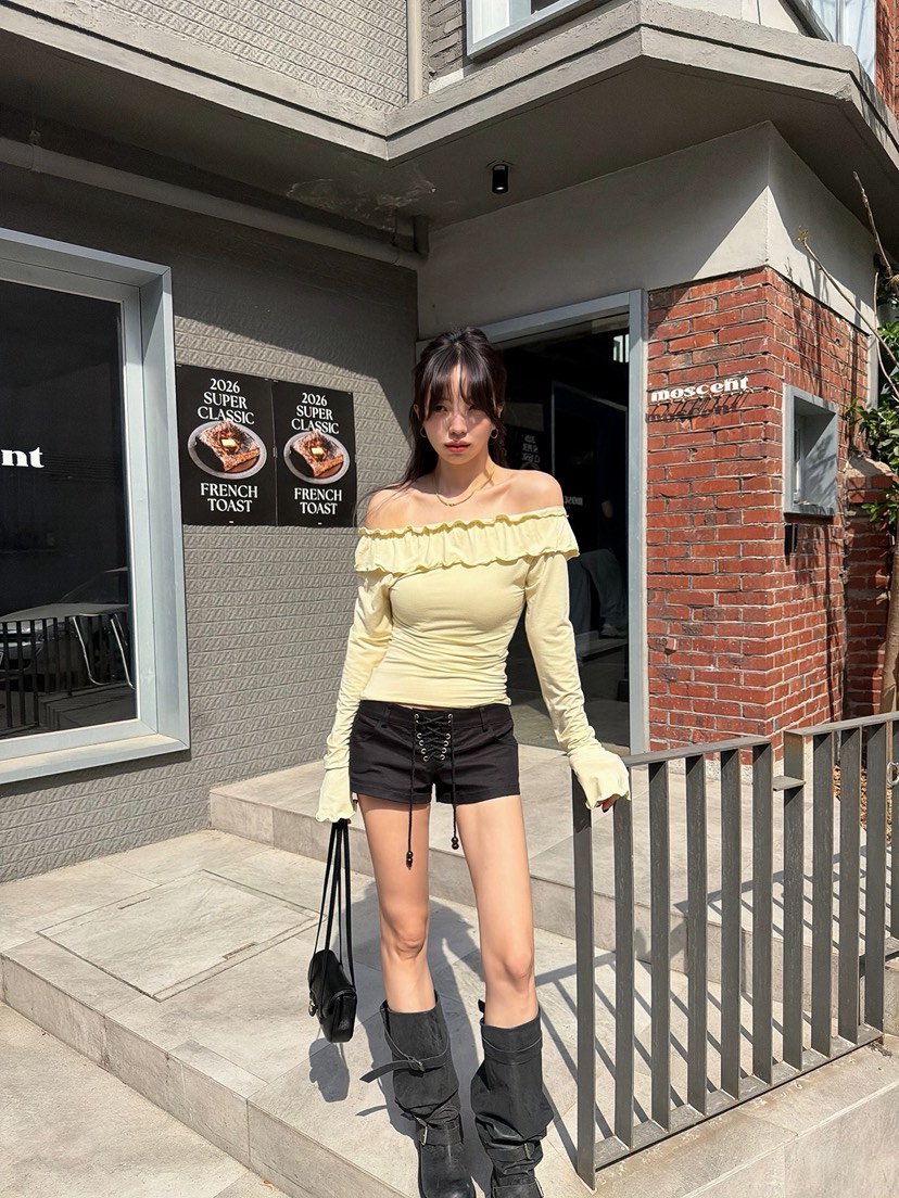 SOLAR韓國直郵實拍女士新款人氣26春夏休閑時尚長袖T恤褶皺SOLAR長袖T恤