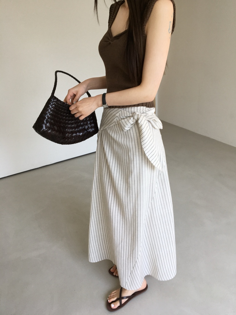 LEGACY韓國東大門直郵女裝新款26春夏長裙裹身裙條紋長款LEGACY長裙