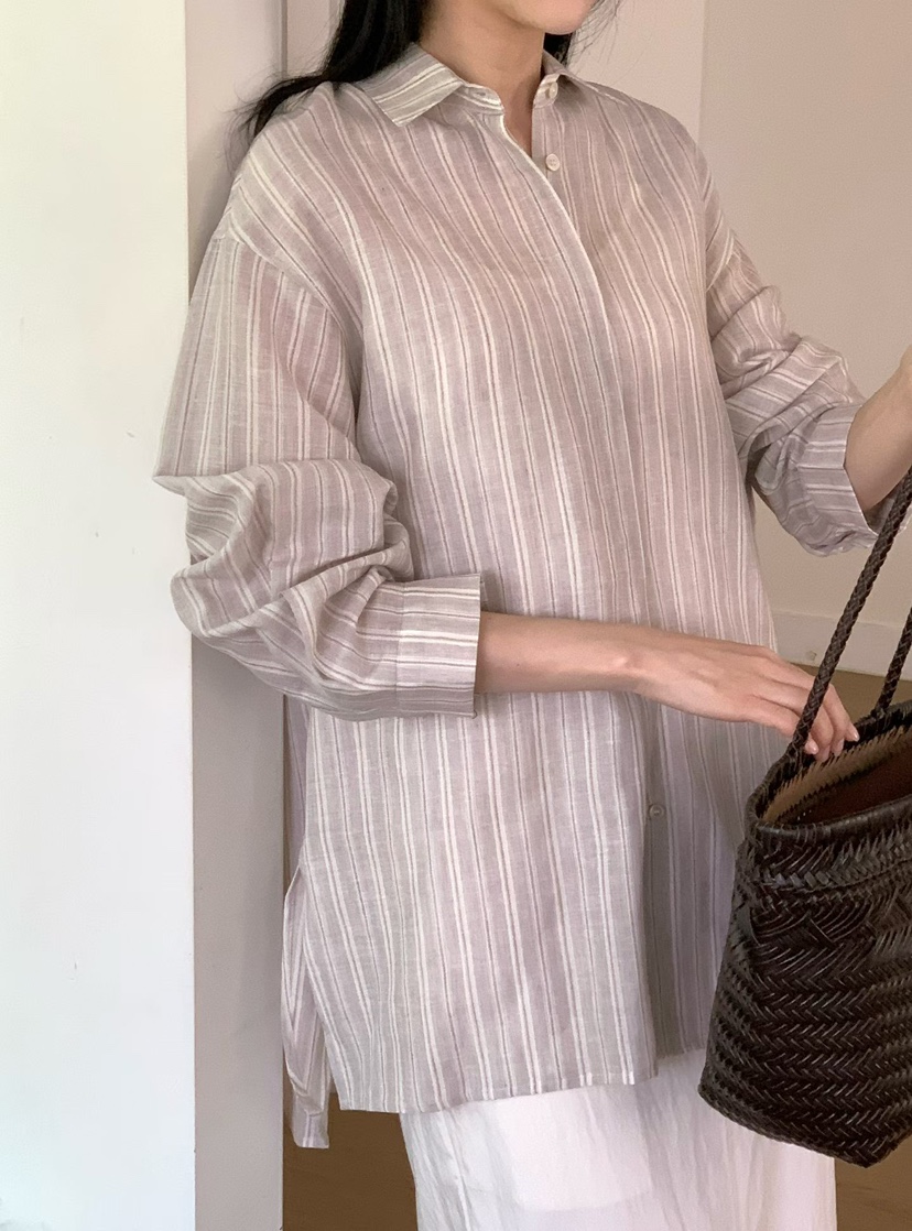 BINUS韓國代購女士新款推薦熱賣26春夏休閑襯衫蕾絲衫亞麻布BINUS襯衫/蕾絲衫