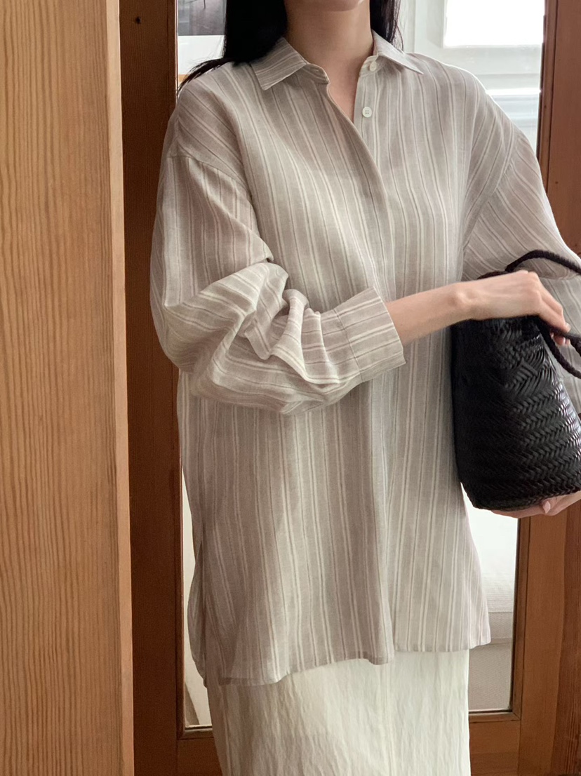 BINUS韓國代購女士新款推薦熱賣26春夏休閑襯衫蕾絲衫亞麻布BINUS襯衫/蕾絲衫