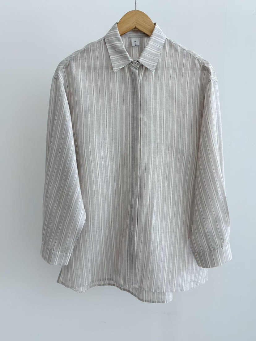 BINUS韓國代購女士新款推薦熱賣26春夏休閑襯衫蕾絲衫亞麻布BINUS襯衫/蕾絲衫