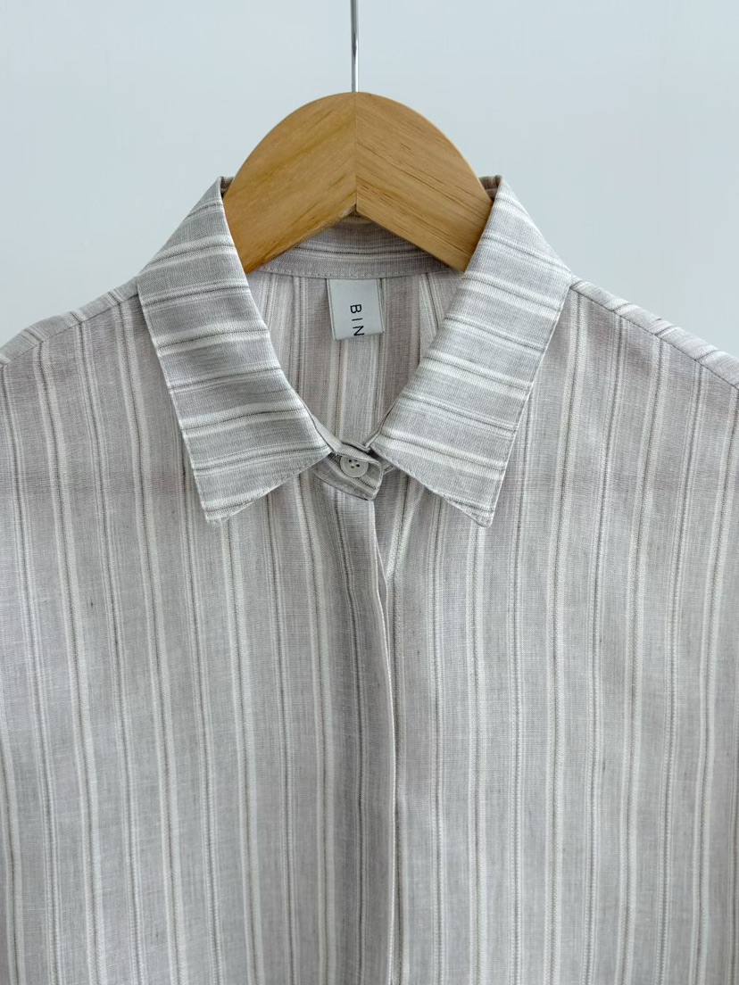 BINUS韓國代購女士新款推薦熱賣26春夏休閑襯衫蕾絲衫亞麻布BINUS襯衫/蕾絲衫