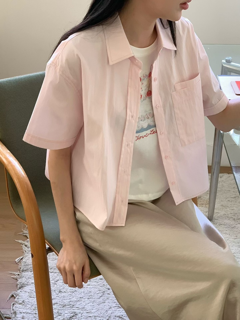 BINUS東大門實拍女裝新品時尚職業真品熱賣襯衫蕾絲衫短款BINUS襯衫/蕾絲衫