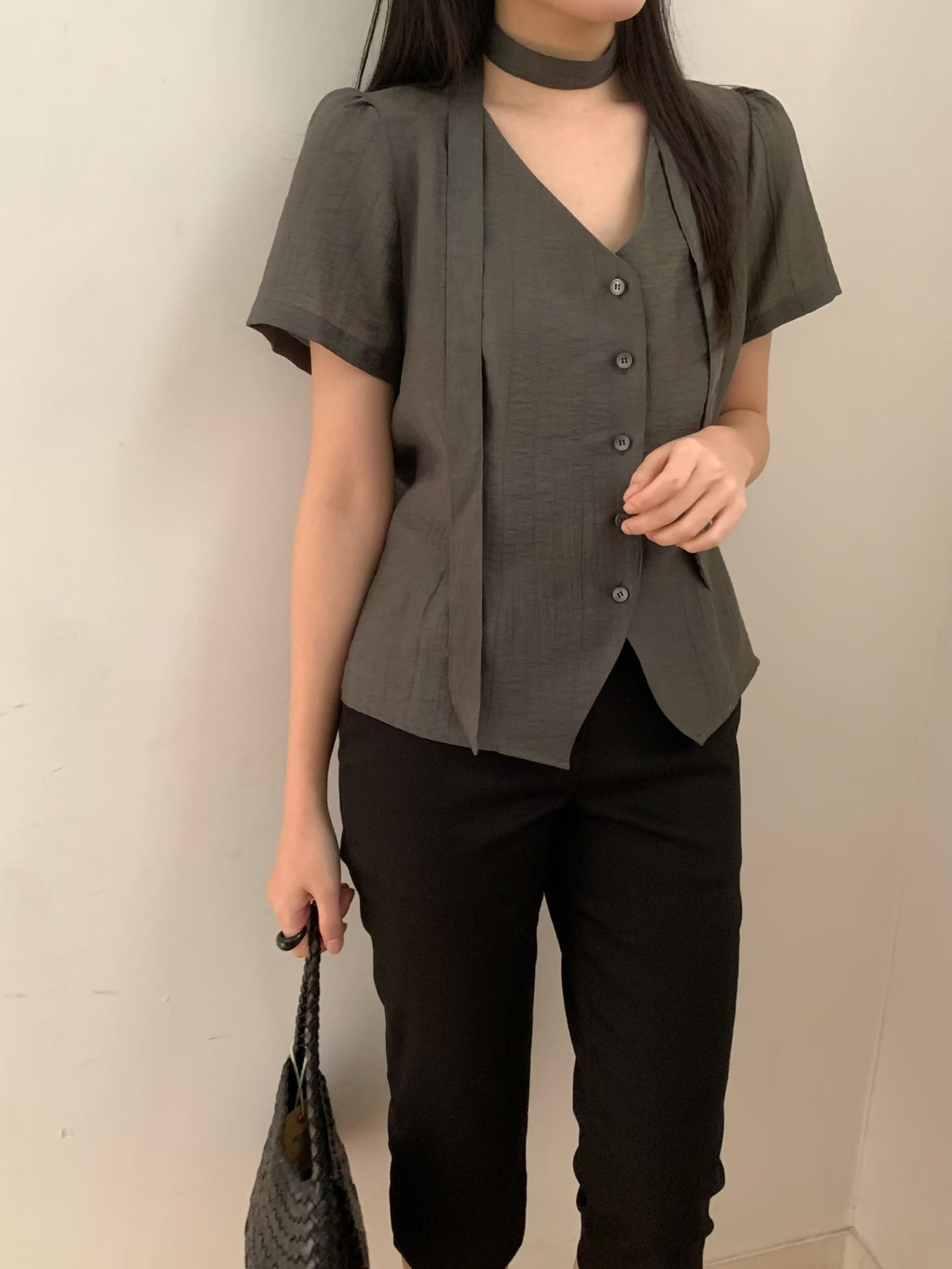 OBOE東大門直郵女士新款職業推薦真品熱賣襯衫蕾絲衫含脖帶OBOE襯衫/蕾絲衫圖色2