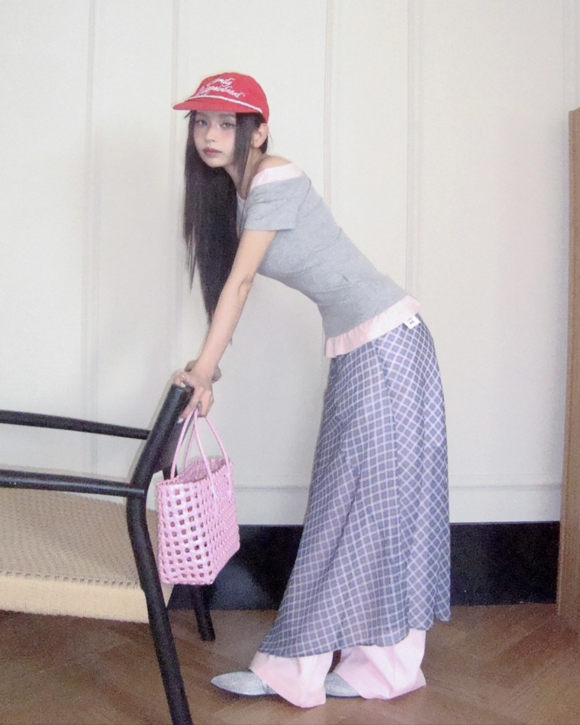 LIVE AID-P韓國直郵女裝新款26春夏人氣休閑時尚長裙格子LIVE AID-P長裙