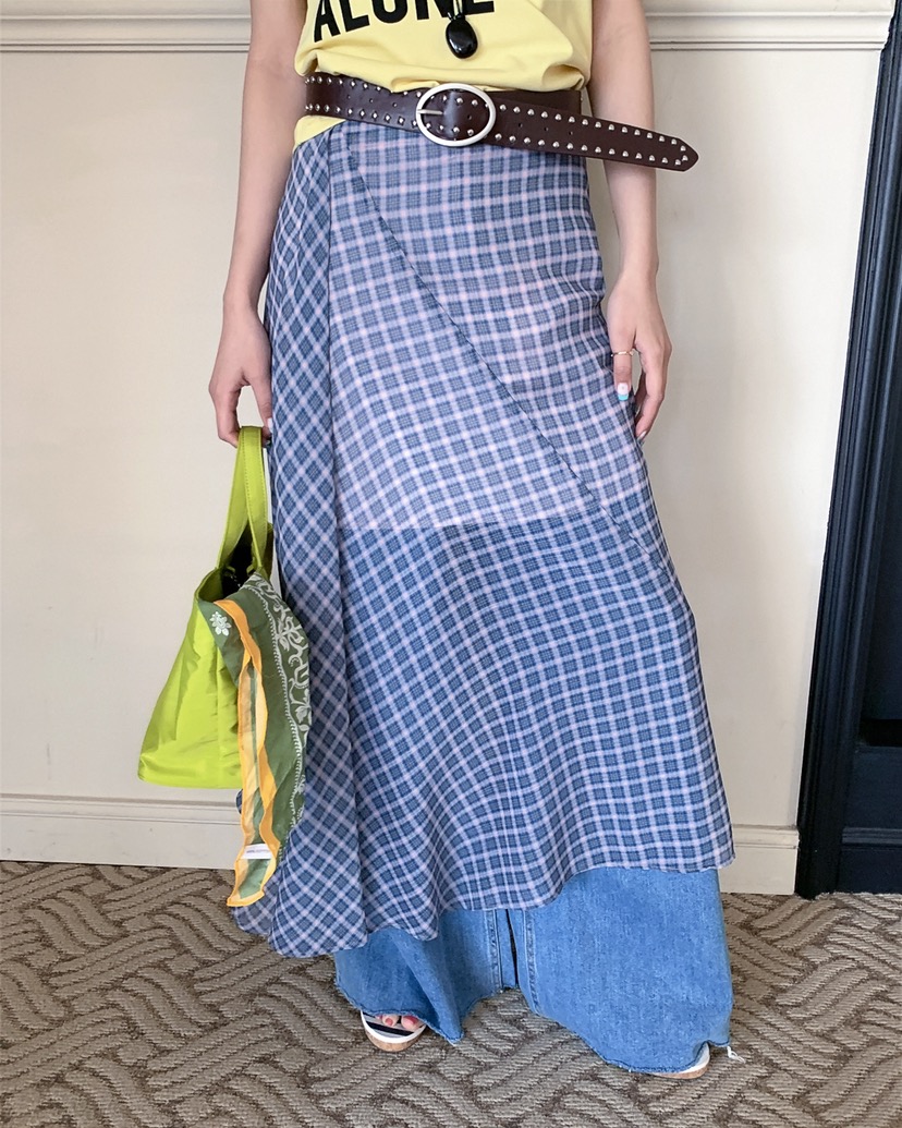 LIVE AID-P韓國直郵女裝新款26春夏人氣休閑時尚長裙格子LIVE AID-P長裙