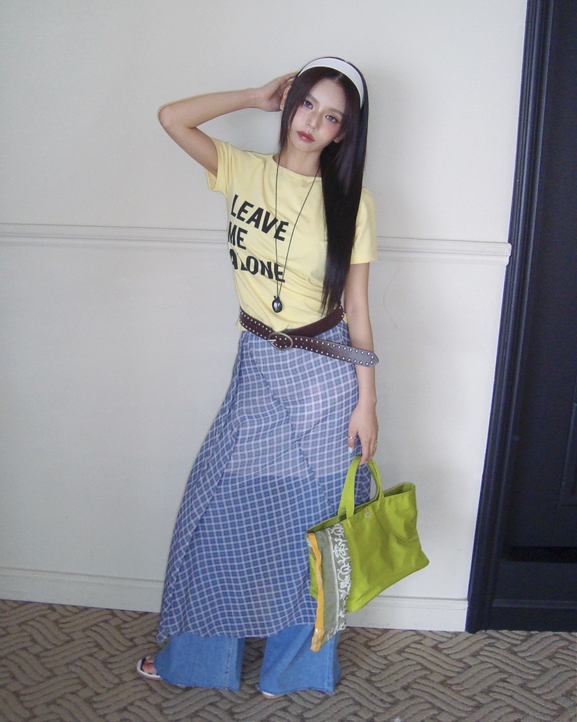 LIVE AID-P韓國直郵女裝新款26春夏人氣休閑時尚長裙格子LIVE AID-P長裙