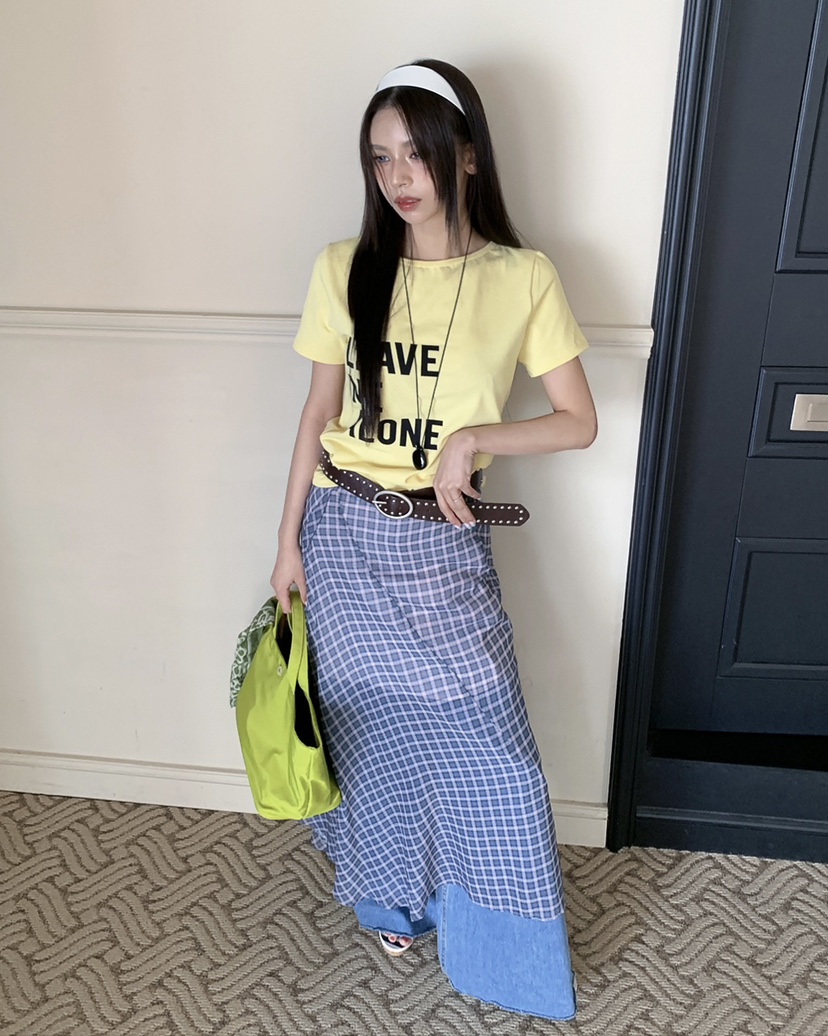 LIVE AID-P韓國直郵女裝新款26春夏人氣休閑時尚長裙格子LIVE AID-P長裙