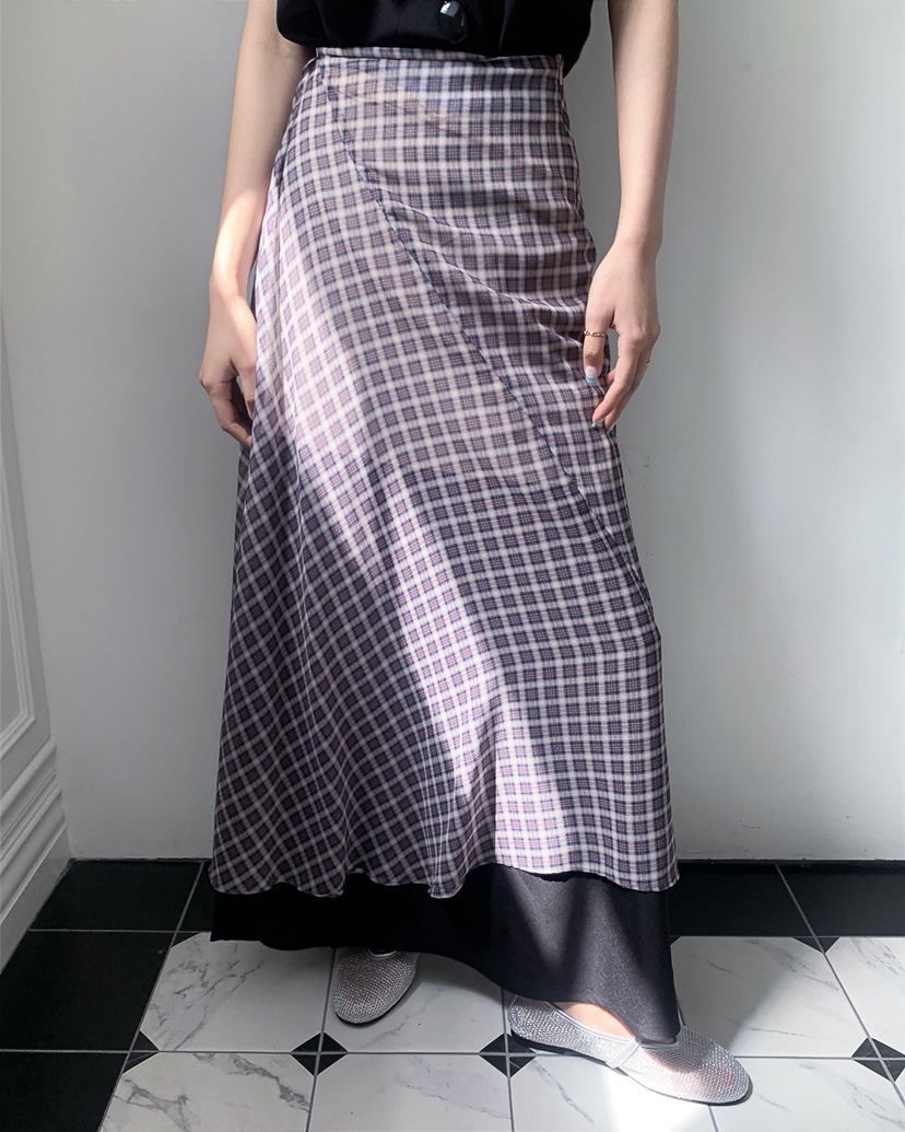 LIVE AID-P韓國直郵女裝新款26春夏人氣休閑時尚長裙格子LIVE AID-P長裙