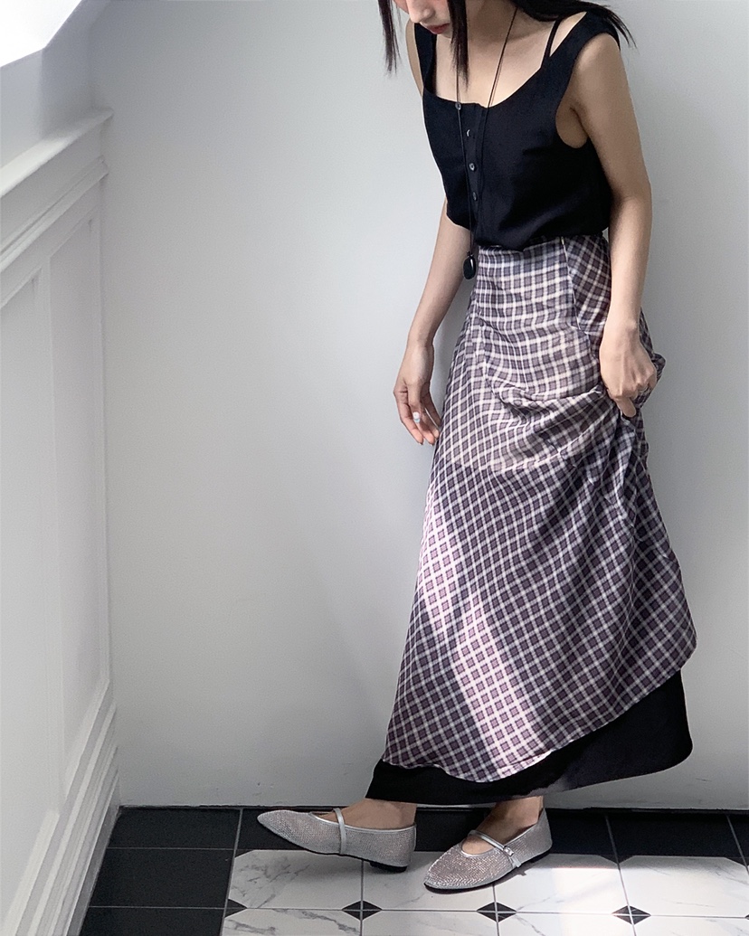LIVE AID-P韓國直郵女裝新款26春夏人氣休閑時尚長裙格子LIVE AID-P長裙