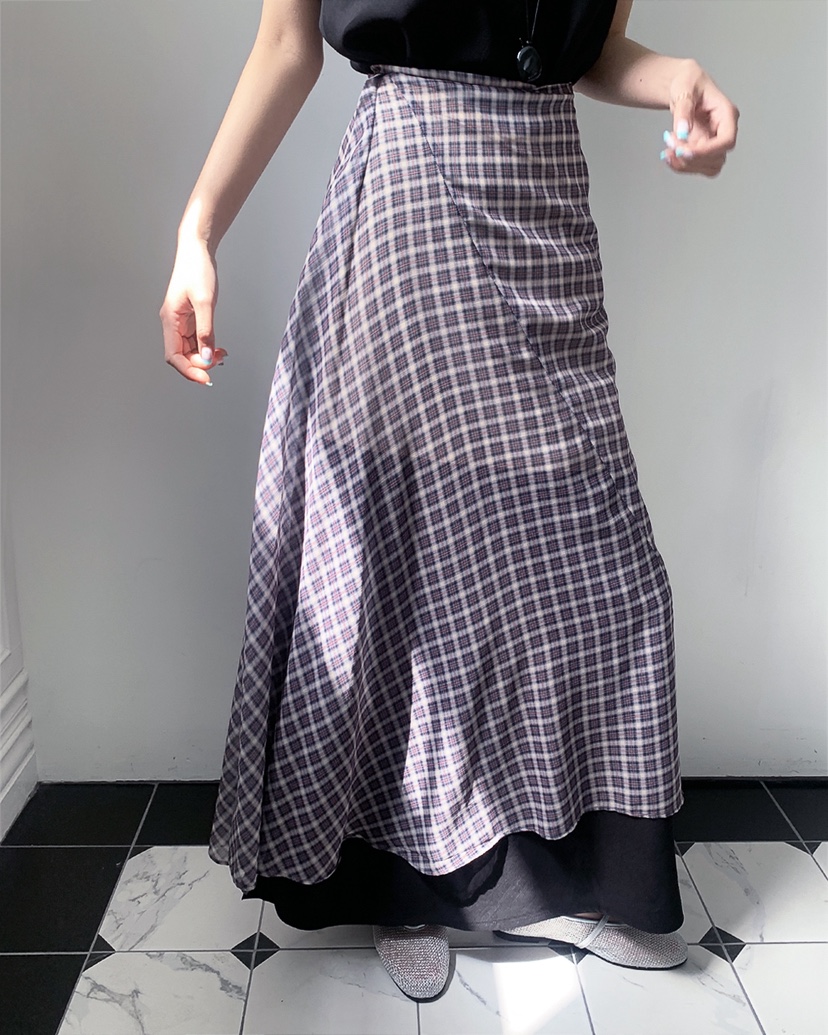 LIVE AID-P韓國直郵女裝新款26春夏人氣休閑時尚長裙格子LIVE AID-P長裙