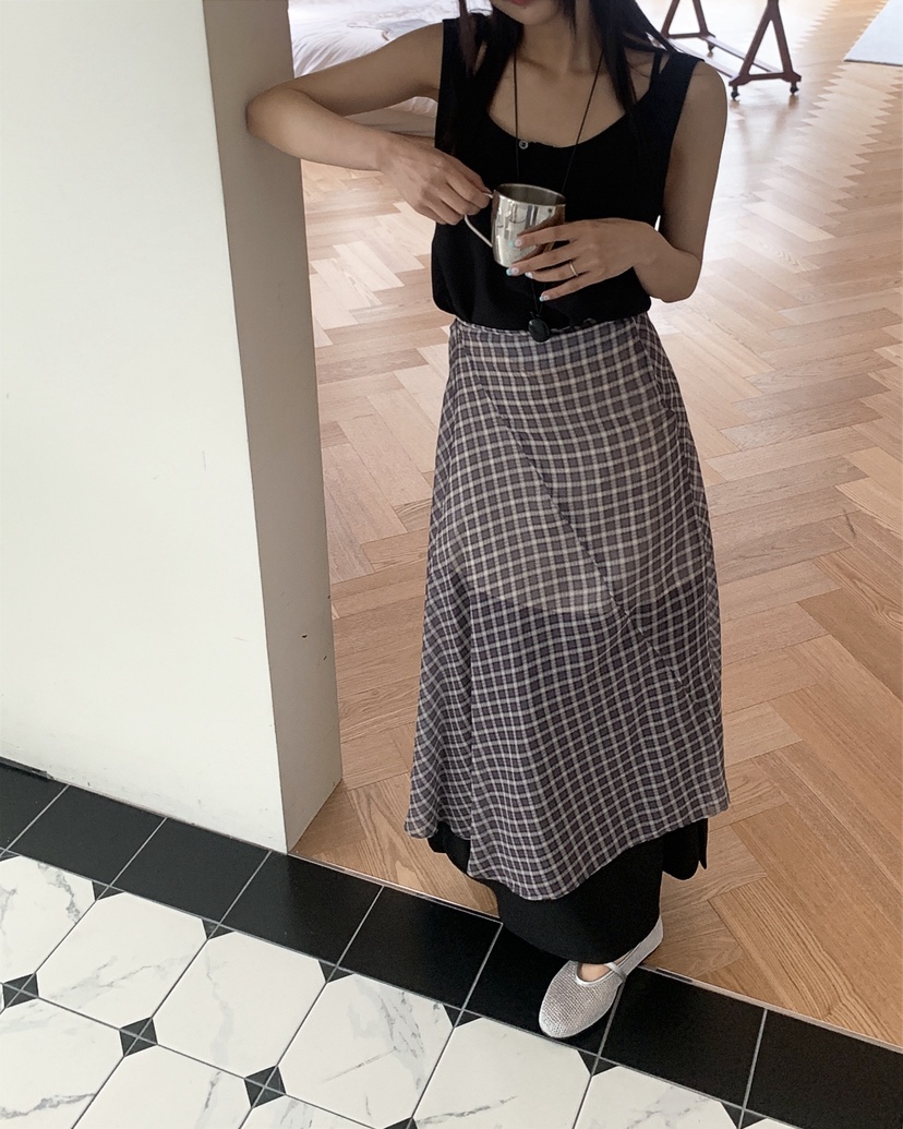 LIVE AID-P韓國直郵女裝新款26春夏人氣休閑時尚長裙格子LIVE AID-P長裙