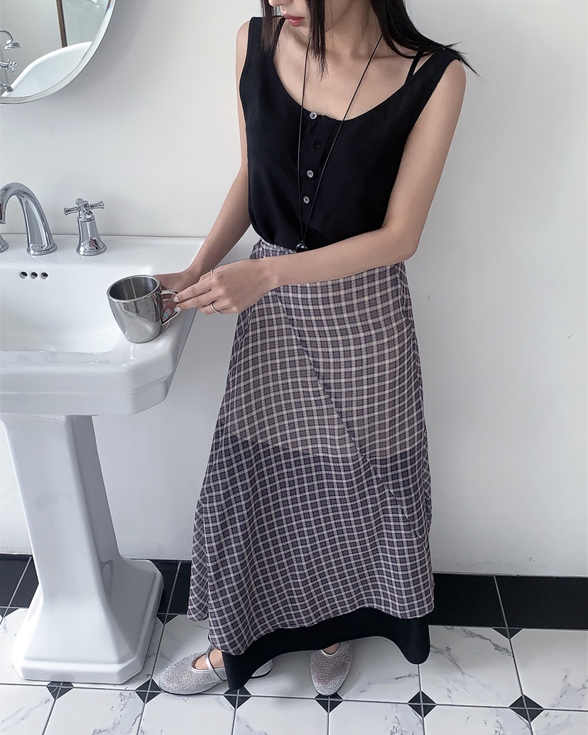 LIVE AID-P韓國直郵女裝新款26春夏人氣休閑時尚長裙格子LIVE AID-P長裙