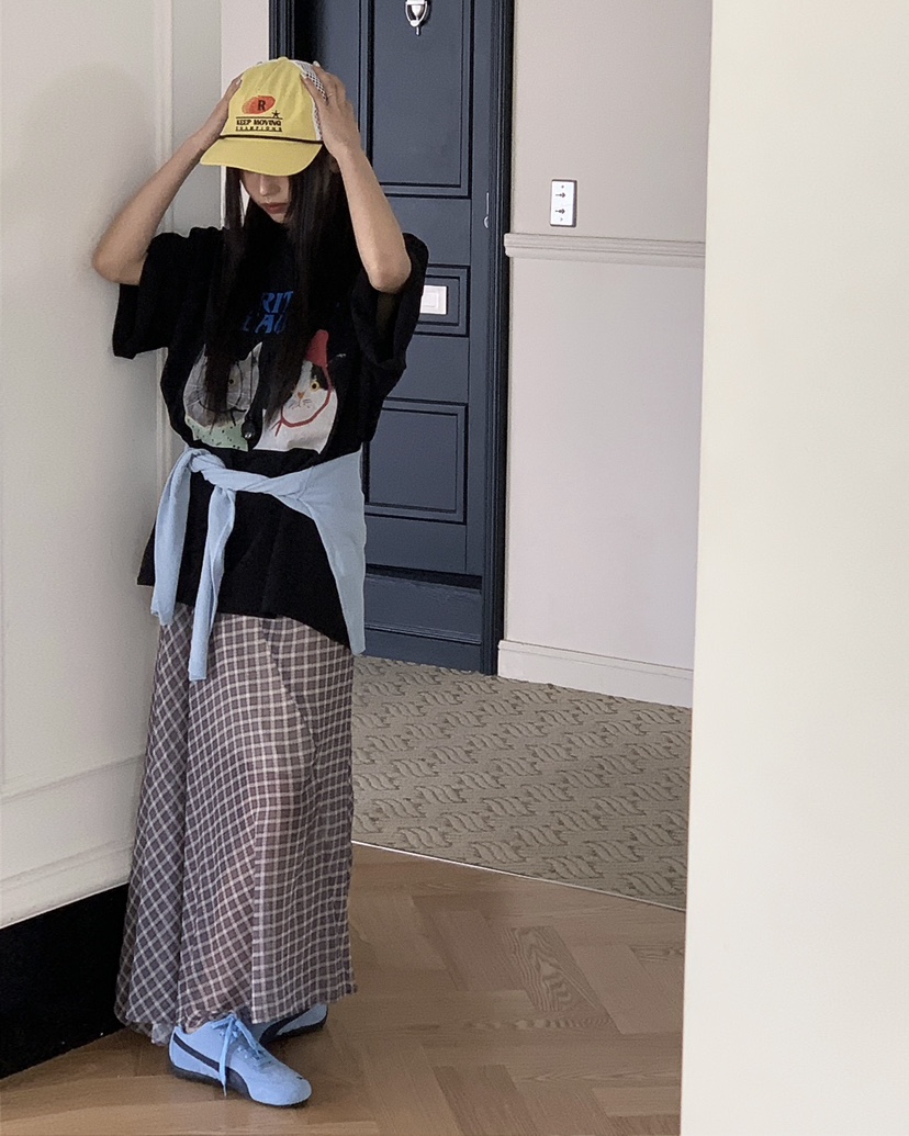 LIVE AID-P韓國直郵女裝新款26春夏人氣休閑時尚長裙格子LIVE AID-P長裙