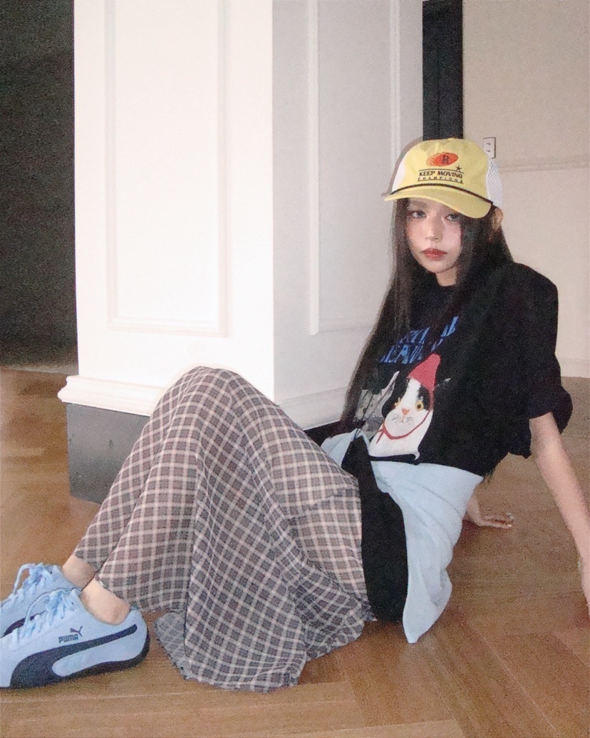 LIVE AID-P韓國直郵女裝新款26春夏人氣休閑時尚長裙格子LIVE AID-P長裙