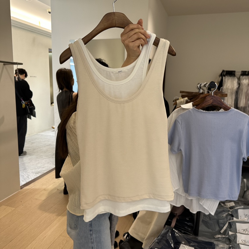 AGO韓國東大門直郵女士新款職業推薦人氣休閑吊帶背心撞色AGO吊帶/背心圖色2