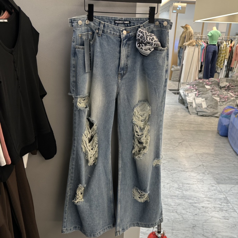 PROJECT WAVE-P韓國東大門代購女士新品推薦牛仔褲復古PROJECT WAVE牛仔褲圖色1