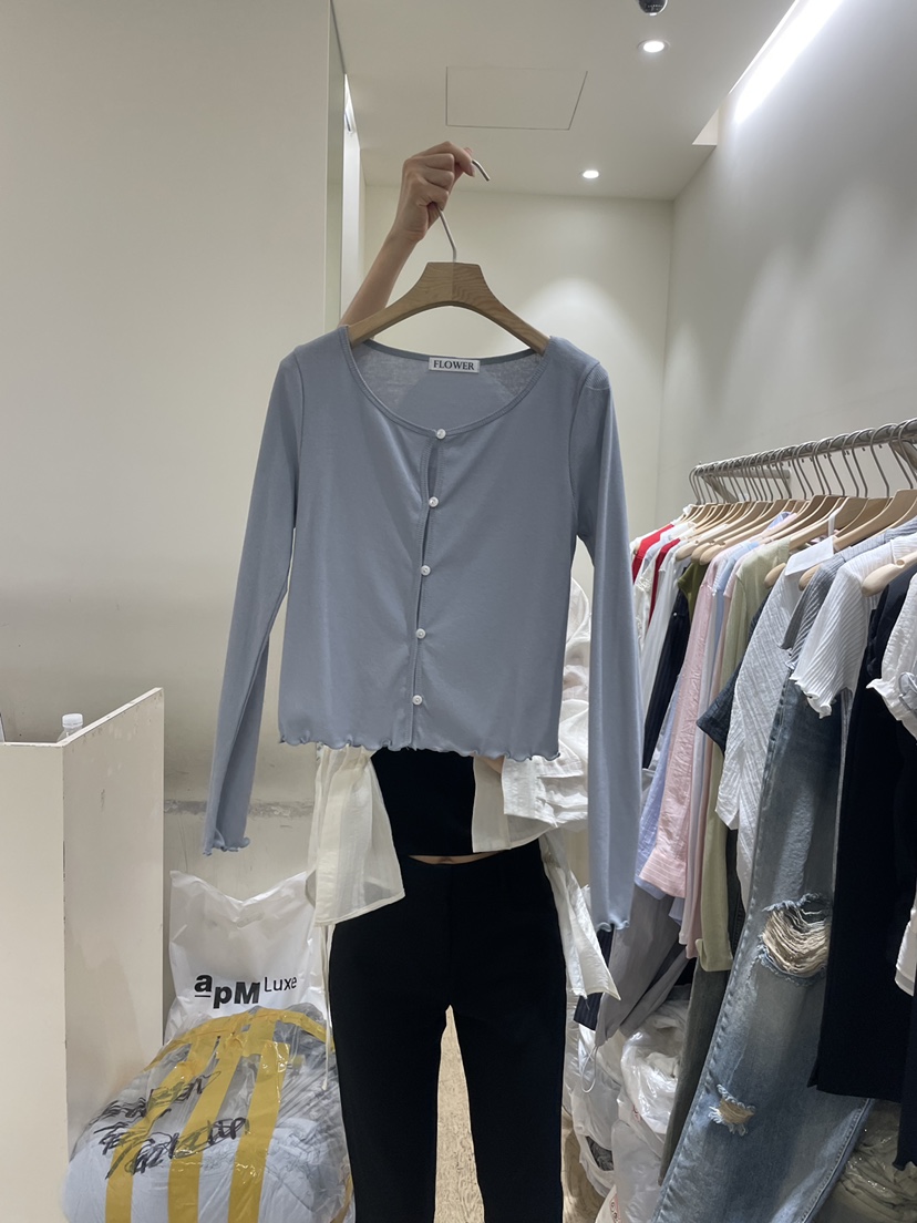 FLOWER-L韓國東大門代購女裝新品熱賣長袖T恤羊毛衫開襟FLOWER-L長袖T恤圖色2