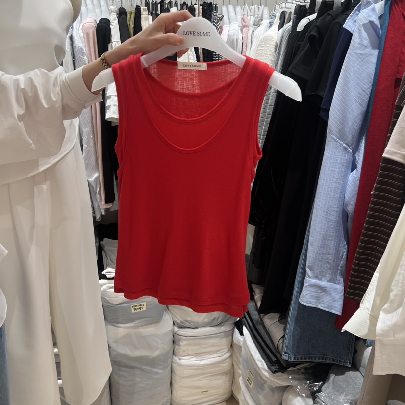 LOVE SOME韓國東大門直郵女士新品職業人氣吊帶背心羅紋LOVE SOME吊帶/背心圖色1
