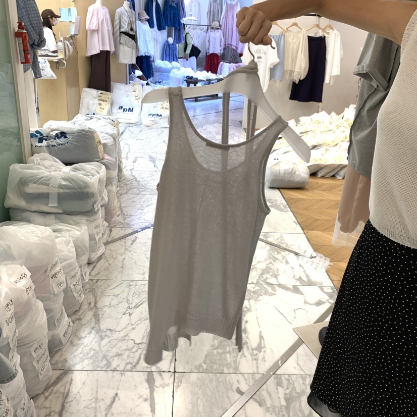 ALMOND韓國東大門代購女裝新品職業吊帶背心亞麻針織含腰繩ALMOND吊帶/背心