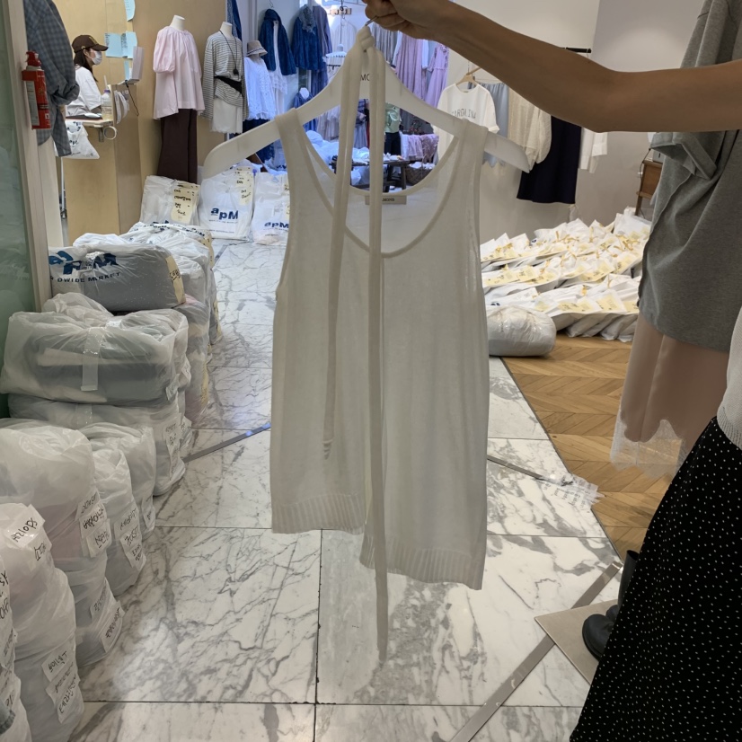 ALMOND韓國東大門代購女裝新品職業吊帶背心亞麻針織含腰繩ALMOND吊帶/背心圖色2