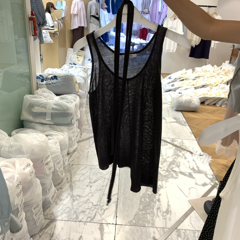 ALMOND韓國東大門代購女裝新品職業吊帶背心亞麻針織含腰繩ALMOND吊帶/背心圖色3