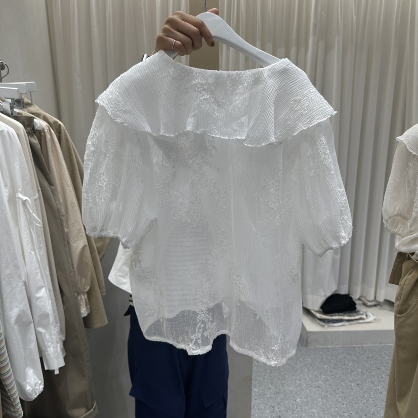 AFTERNOON韓國直郵實拍女裝新款熱賣職業襯衫蕾絲衫荷葉邊AFTERNOON襯衫/蕾絲衫